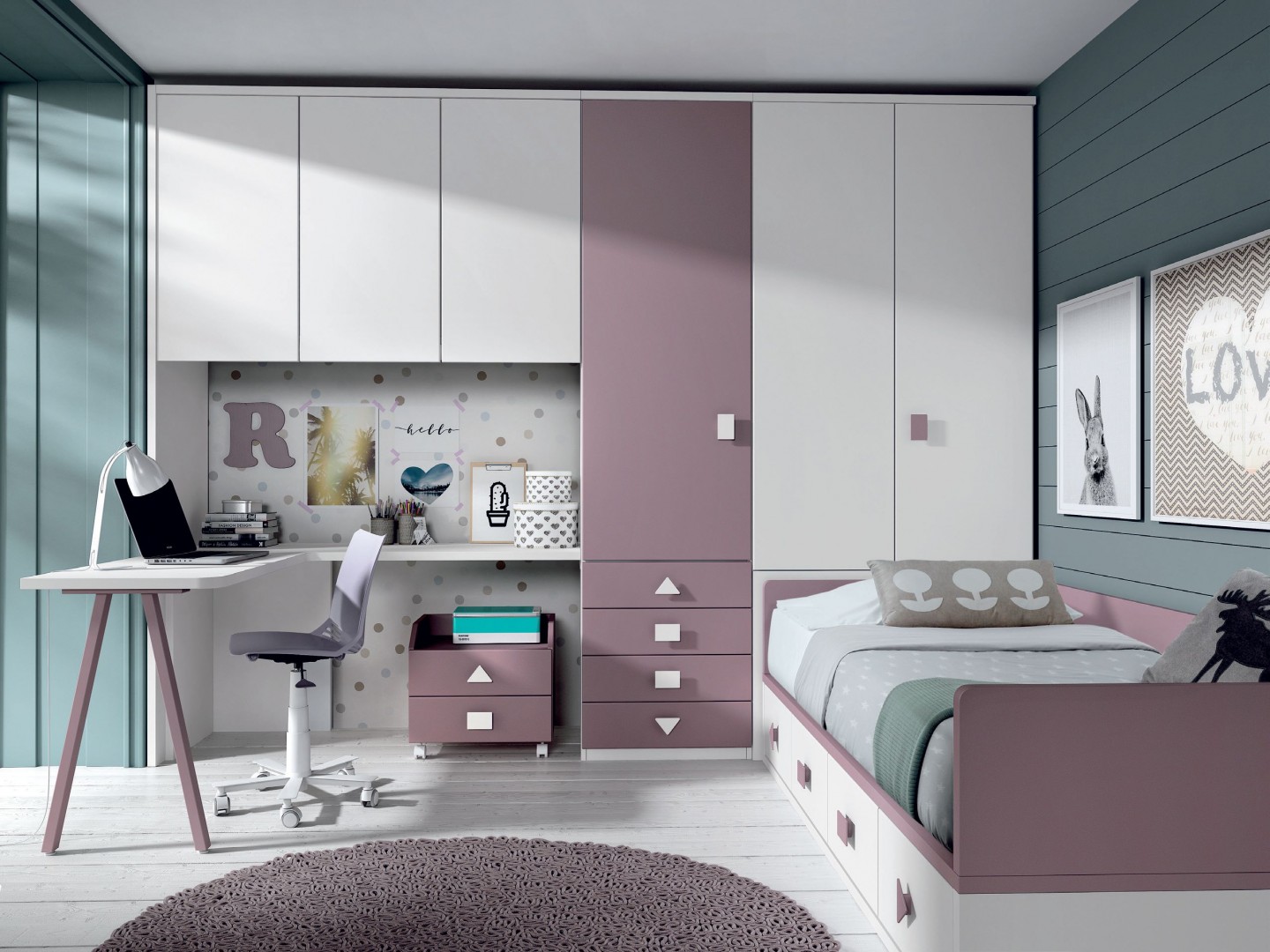 Diseño de Dormitorio con Cama Nido y Cuatro Contenedores, Armario y  Escritorio Angular - Cama Nido (Madrid)